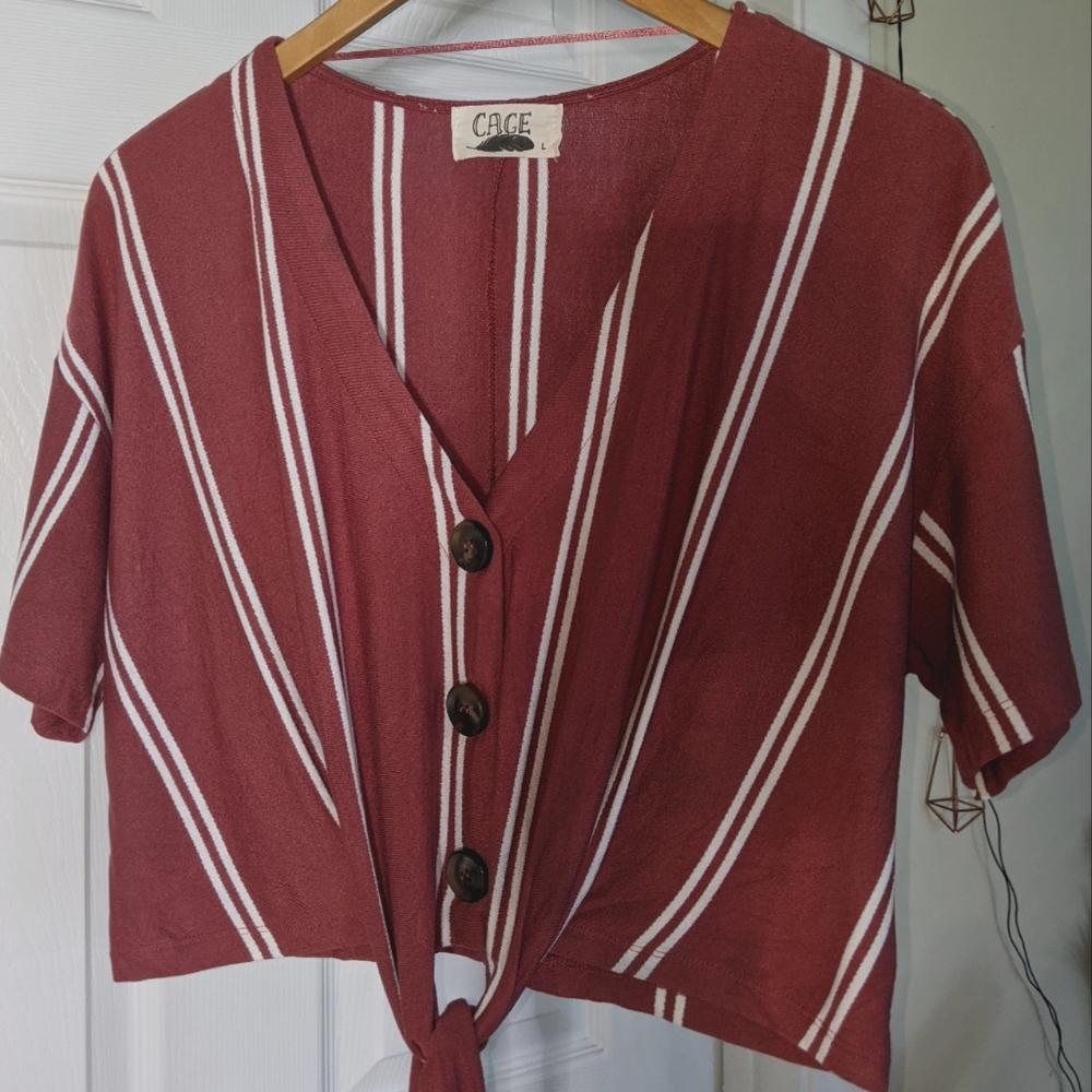 Cropped, Tie-Front Button-Up Top - image 1